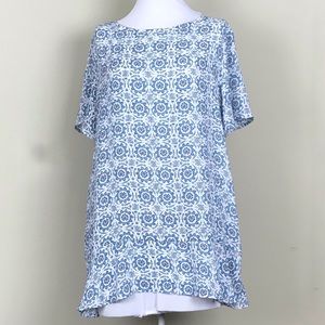 Loft Floral Cross Back Ruffle Blouse Top Size M